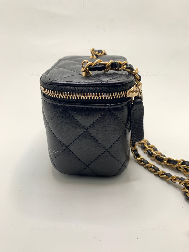 CHANEL Black Lambskin Pearl Crush Mini Vanity Case Chain Bag Gold Hardware  - Preloved Lux Canada