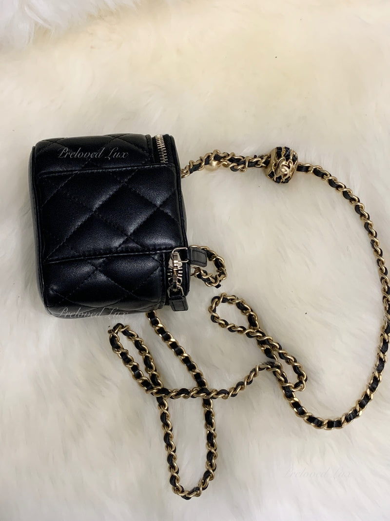CHANEL Black Lambskin Pearl Crush Mini Vanity Case Chain Bag Gold Hardware  - Preloved Lux Canada