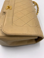 Sold-CHANEL Beige Vintage Lambskin Border Tab Diana Flap Crossbody Bag Gold hardware