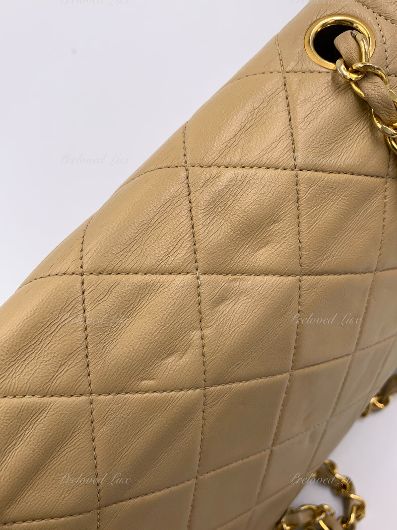 Sold-CHANEL Beige Vintage Lambskin Border Tab Diana Flap Crossbody Bag Gold hardware