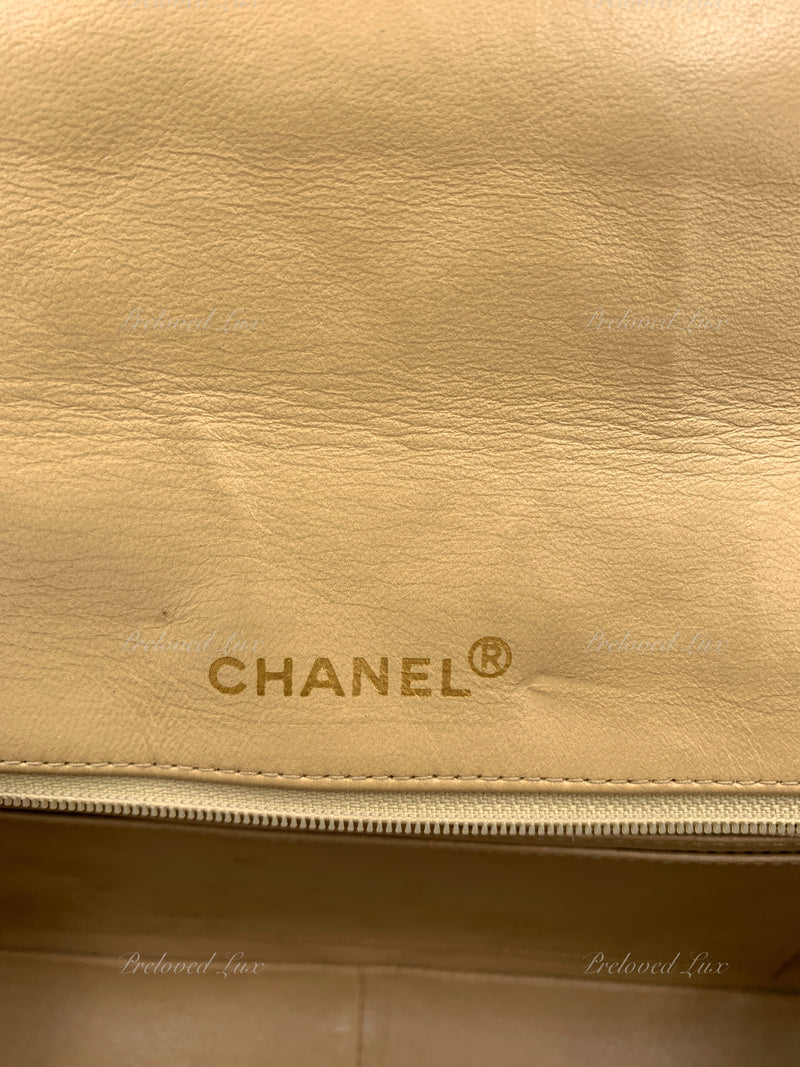 Sold-CHANEL Beige Vintage Lambskin Border Tab Diana Flap Crossbody Bag Gold hardware