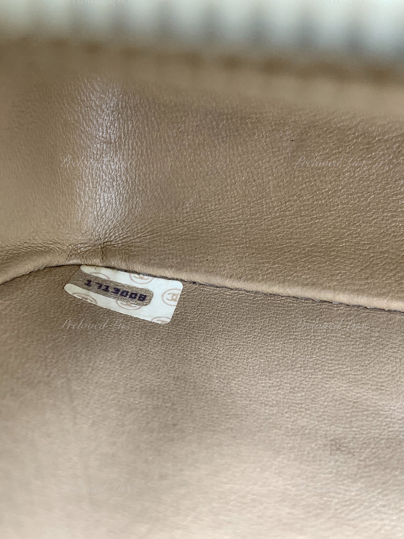 Sold-CHANEL Beige Vintage Lambskin Border Tab Diana Flap Crossbody Bag Gold hardware