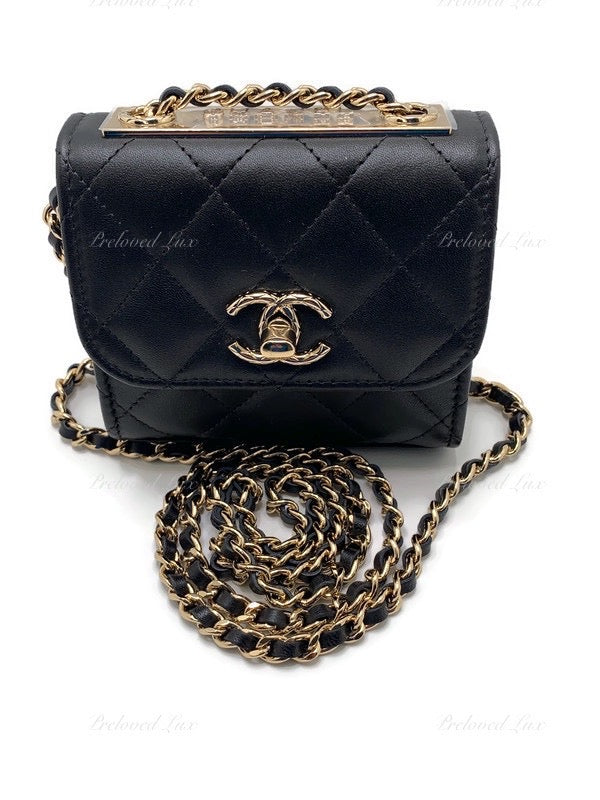 CHANEL Black Lambskin Mini Trendy CC Bag Gold Hardware - Preloved