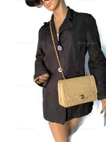 Sold-CHANEL Beige Vintage Lambskin Border Tab Diana Flap Crossbody Bag Gold hardware