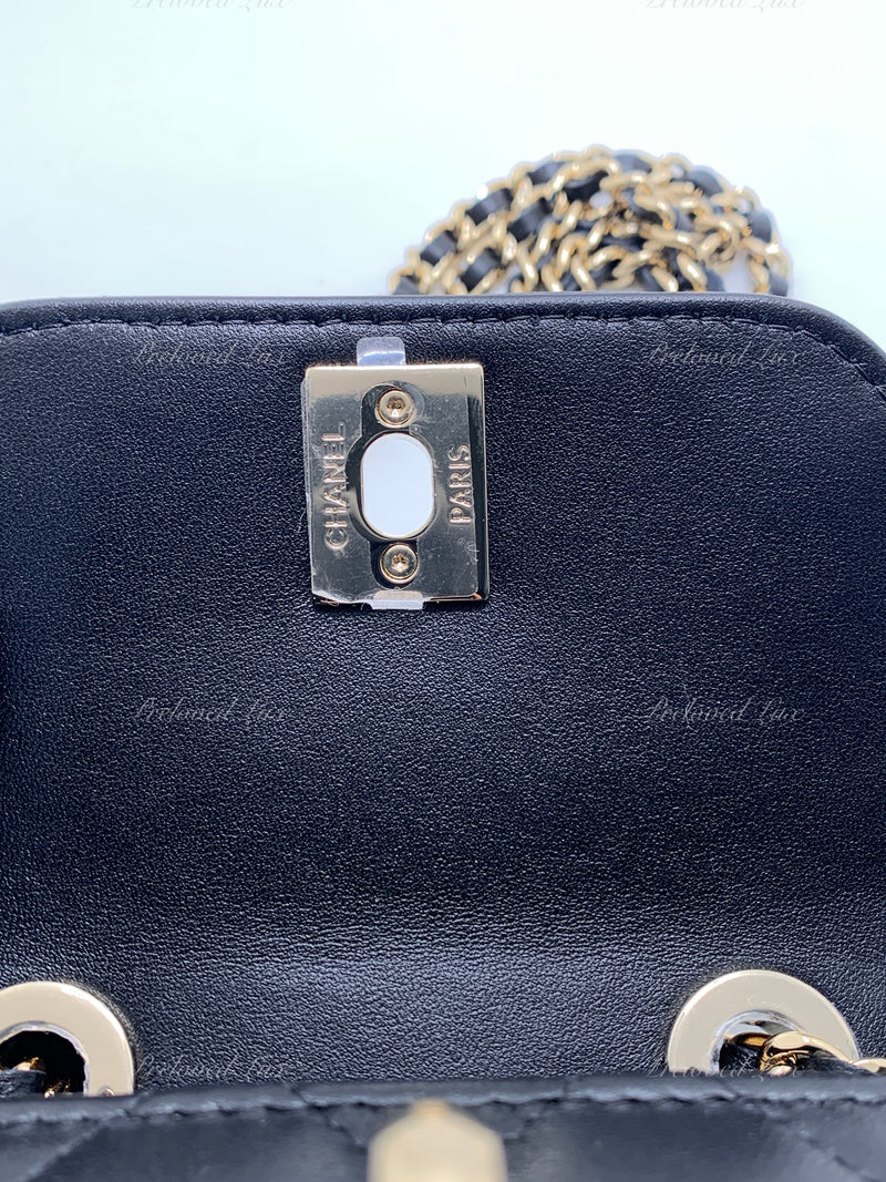 Sold-CHANEL Black Lambskin Mini Trendy CC Bag Gold Hardware