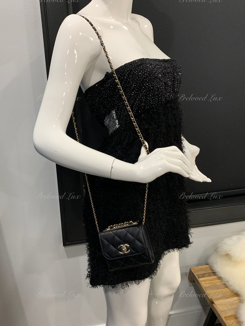 Sold-CHANEL Black Lambskin Mini Trendy CC Bag Gold Hardware