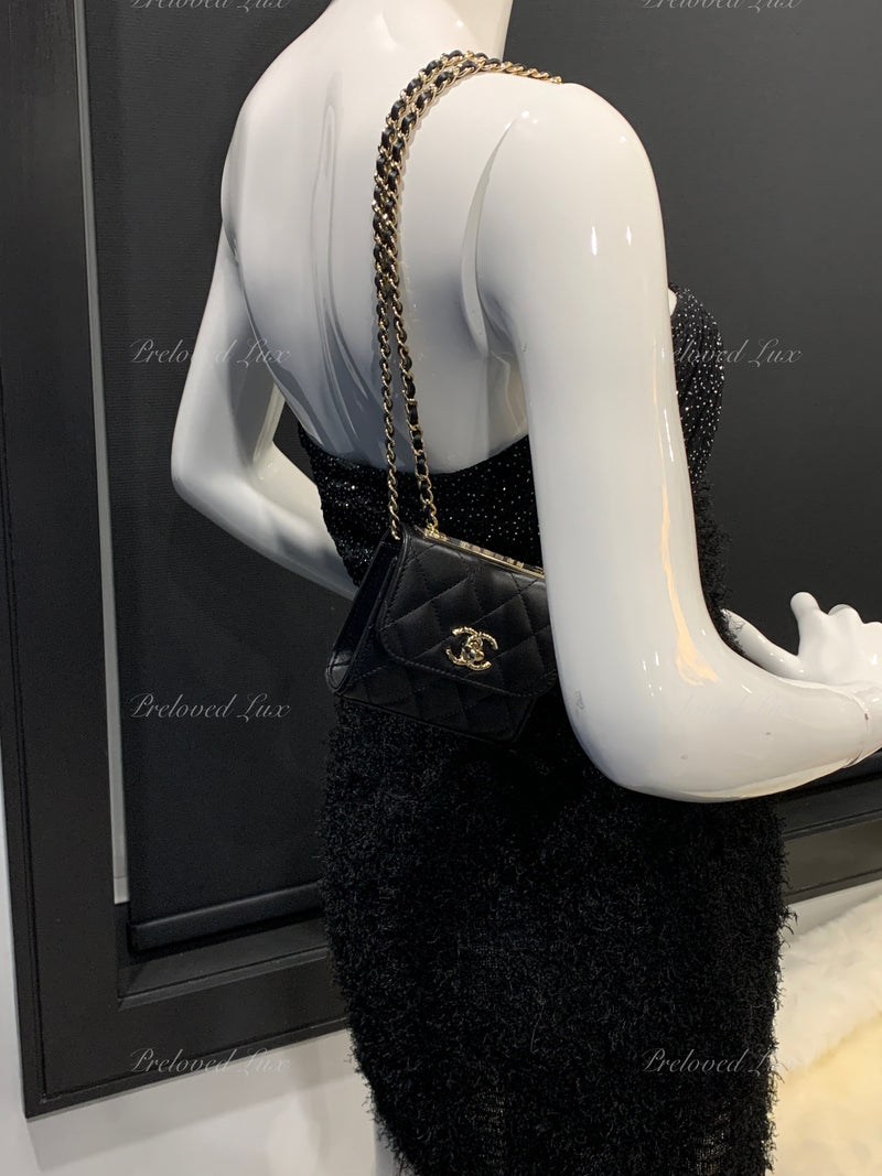 Sold-CHANEL Black Lambskin Mini Trendy CC Bag Gold Hardware