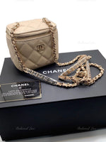 CHANEL Caviar Beige Mini Square Vanity Case CC Chain Bag Gold Hardware