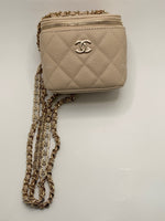 CHANEL Caviar Beige Mini Square Vanity Case CC Chain Bag Gold Hardware