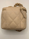 CHANEL Caviar Beige Mini Square Vanity Case CC Chain Bag Gold Hardware