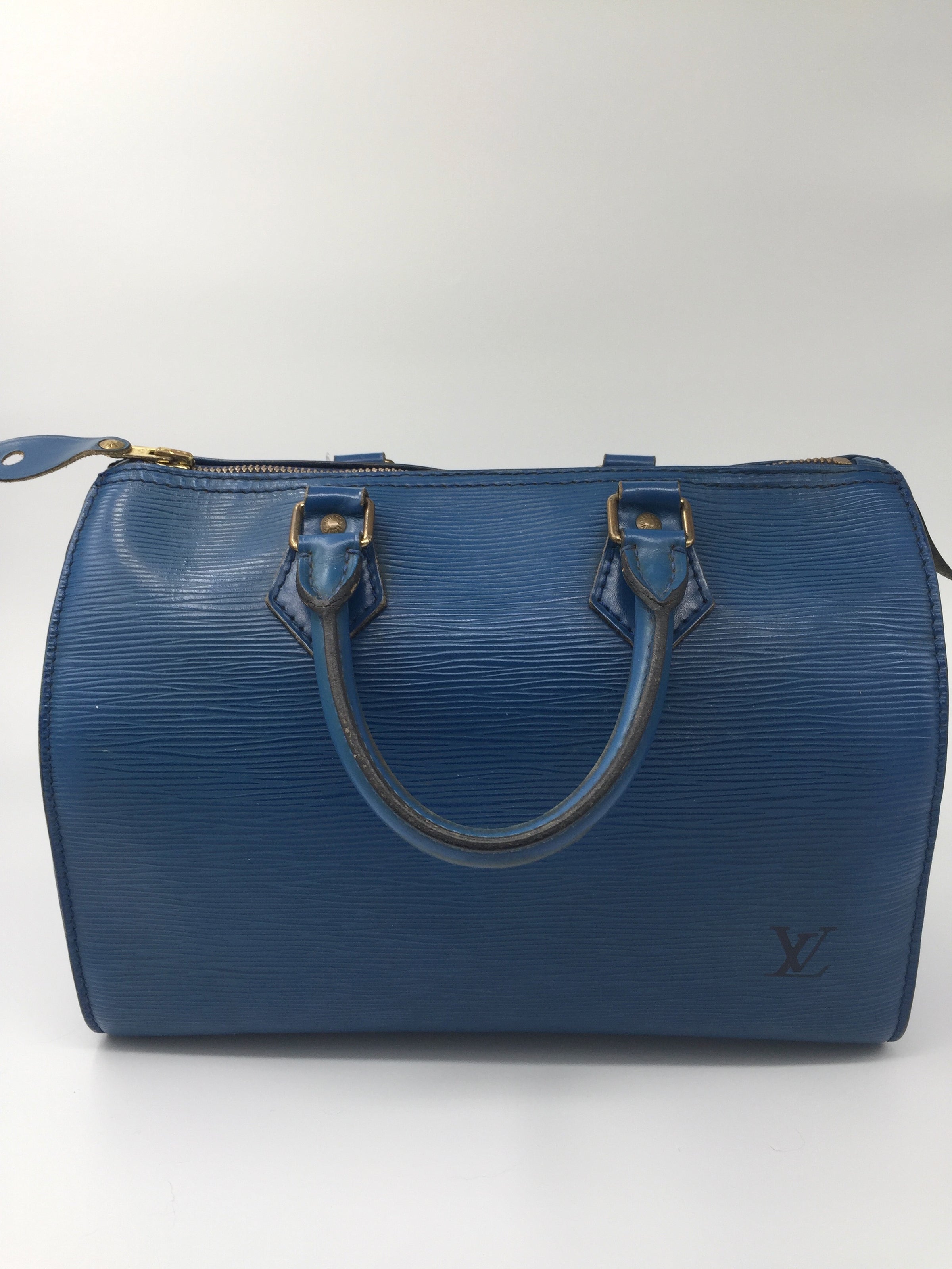 Authentic LOUIS VUITTON epi speedy 25 handbag Blue Used M43015