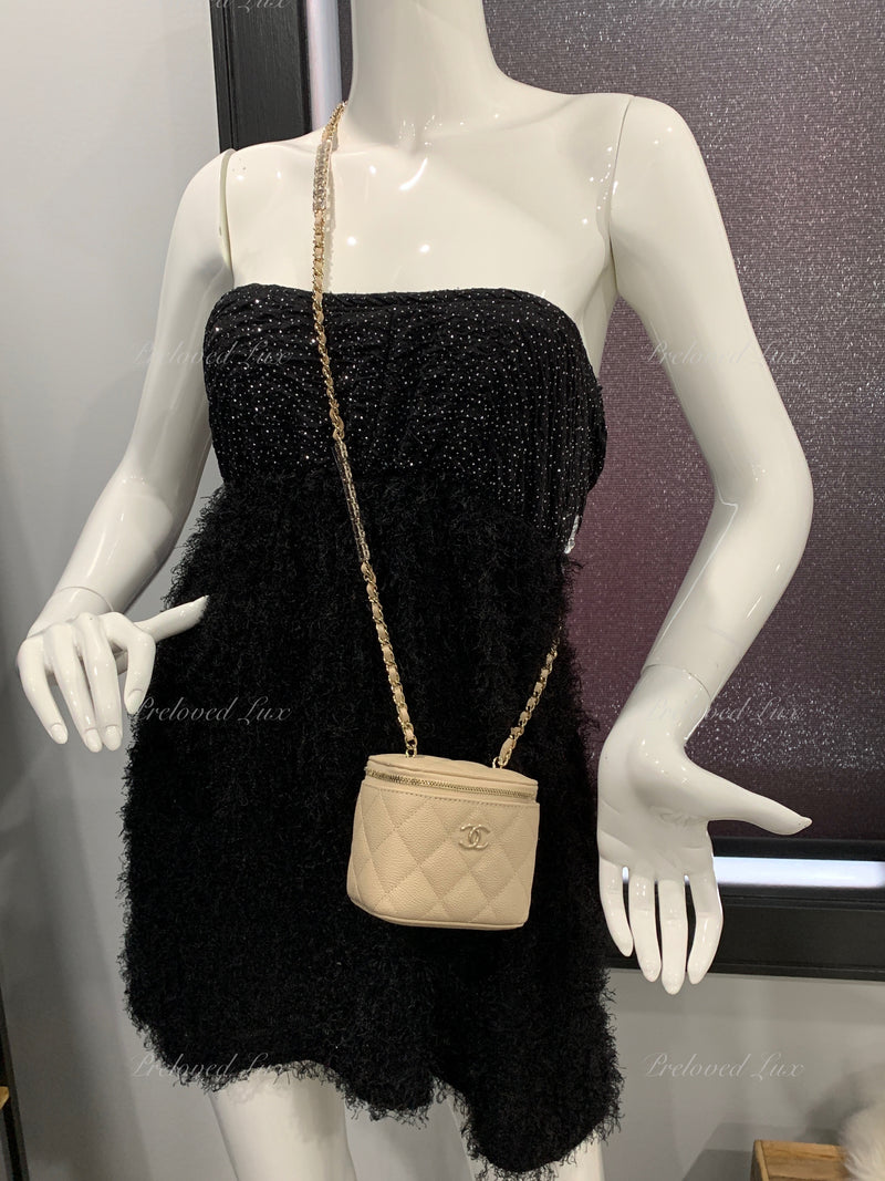 CHANEL Caviar Beige Mini Square Vanity Case CC Chain Bag Gold Hardware