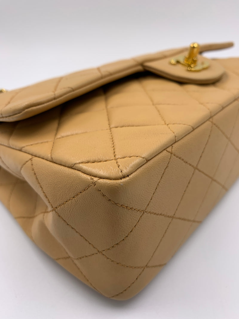 Sold-CHANEL Classic Lambskin Double Chain Double Flap Medium Shoulder Bag- beige/gold