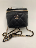 CHANEL Caviar Black Mini Square Vanity Case CC Chain Bag Gold Hardware