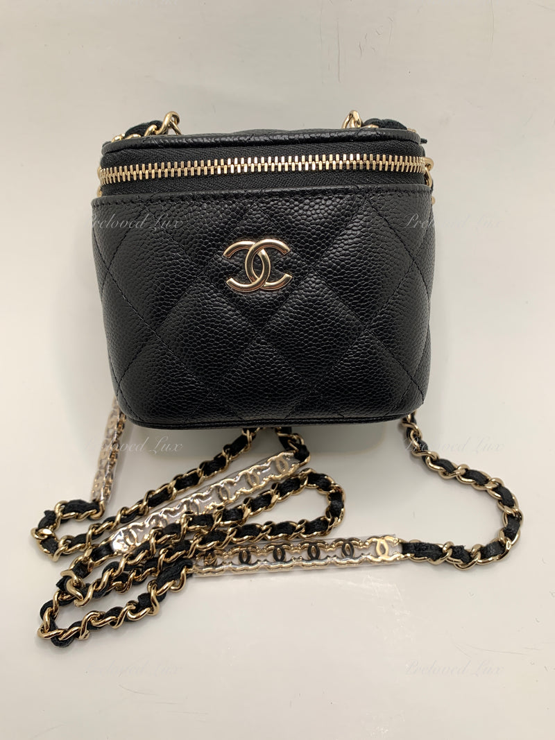 CHANEL Caviar Black Mini Square Vanity Case CC Chain Bag Gold Hardware