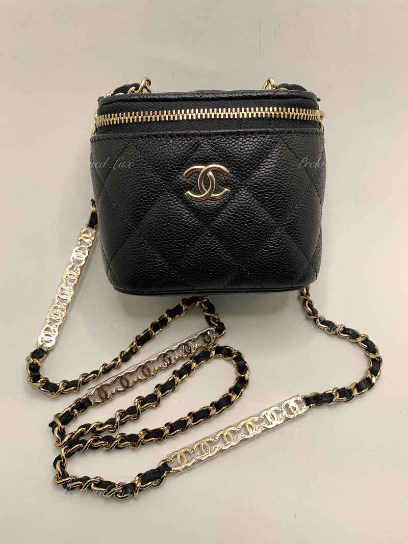 Chanel Vanity Phone Holder With Chain Black Caviar Gold Hardware