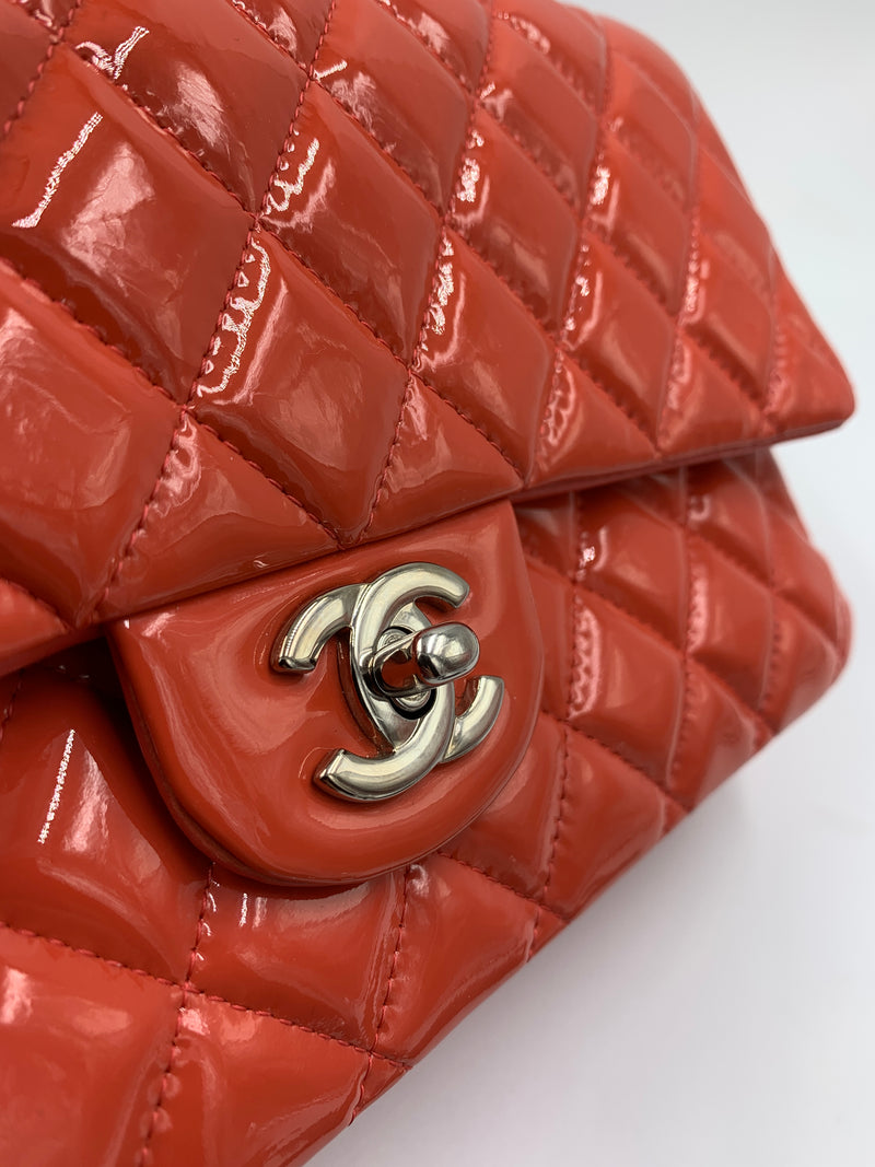 Chanel Orange Patent Leather Double Flap at 1stDibs