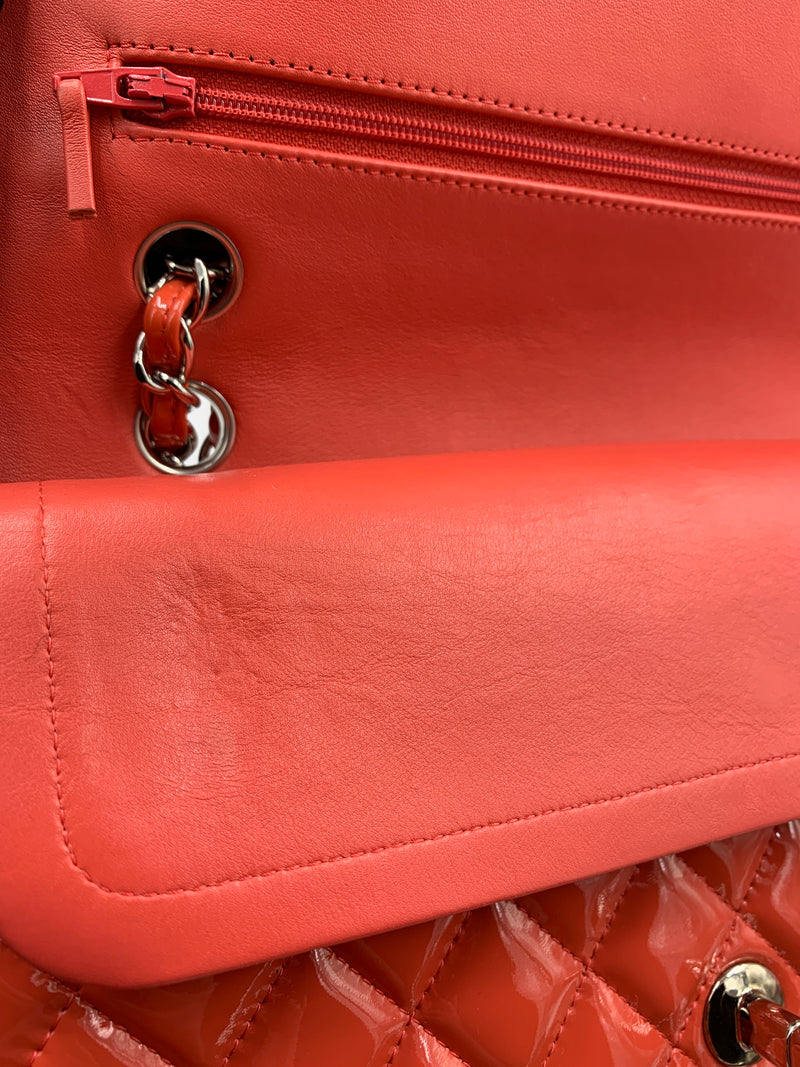 CHANEL Classic Double Flap Pink Medium Shoulder Bag- Silver