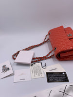 CHANEL Classic Double Chain Double Flap Pink Medium Shoulder Bag- Silver Hardware - Patent Leather