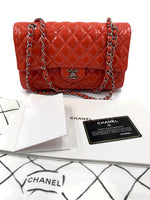 CHANEL Classic Double Chain Double Flap Medium Shoulder Bag- Pink Color Silver Hardware Patent Leather