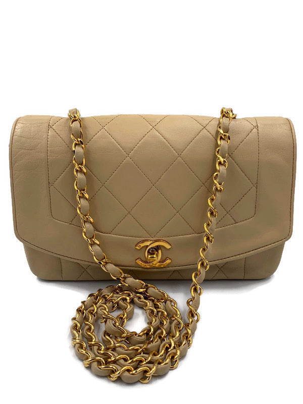 Chanel Lambskin Small Single chain single flap crossbody bag Beige gold hardware