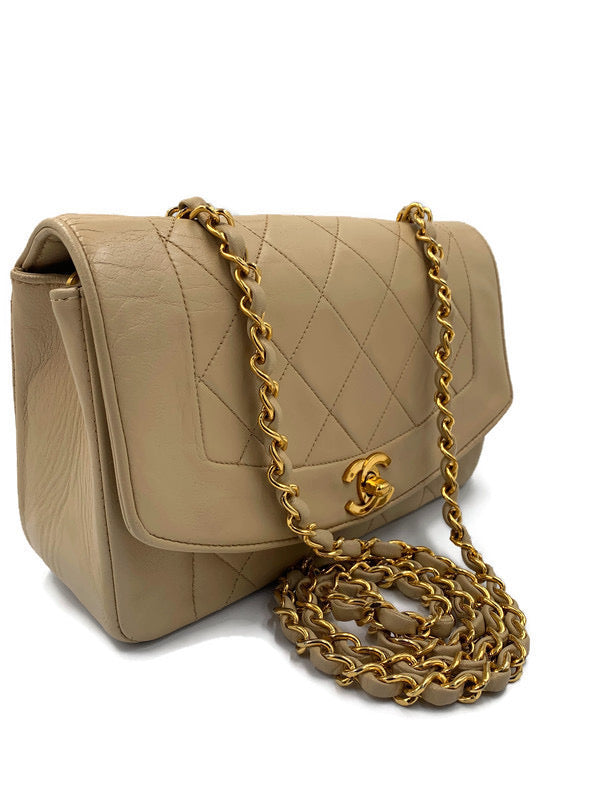 Chanel Lambskin Small Single chain single flap crossbody bag Beige gold hardware