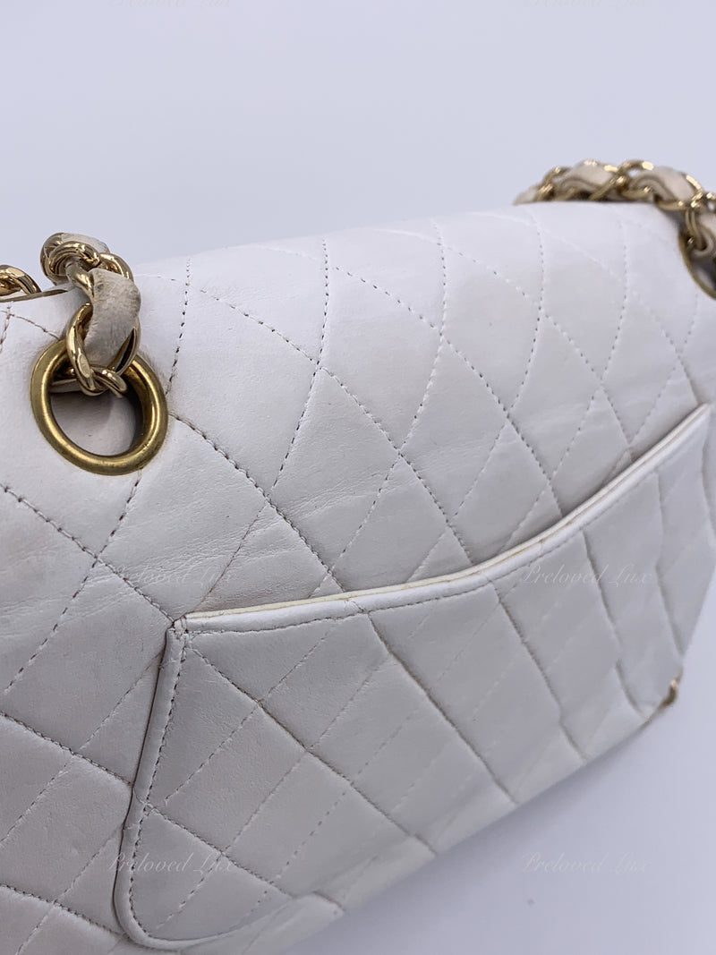 Sold-CHANEL Classic Medium Lambskin Double Chain Double Flap Bag white/gold hardware Vintage