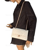 Sold-CHANEL Classic Medium Lambskin Double Chain Double Flap Bag white/gold hardware Vintage