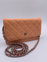 CHANEL Patent Leather Wallet-on-the-chain WOC Crossbody Flap Bag - Peach / pink