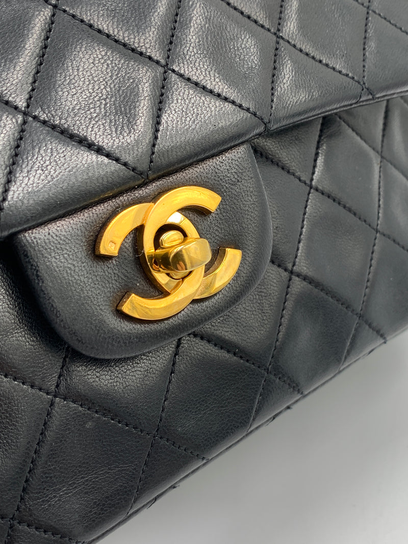 Sold-CHANEL Lambskin Small Classic Double Flap Bag Black/gold
