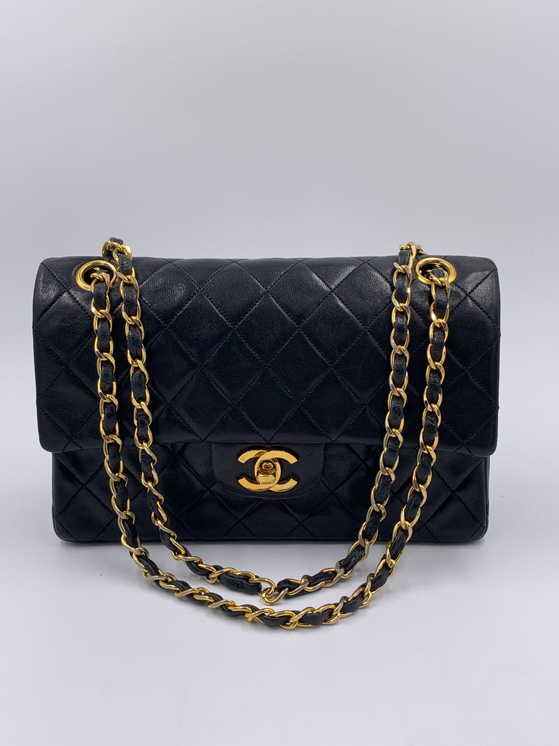 Sold-CHANEL Lambskin Small Classic Double Flap Bag Black/gold