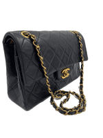 CHANEL Lambskin Small Classic Double Flap Bag Black Gold hardware Vintage