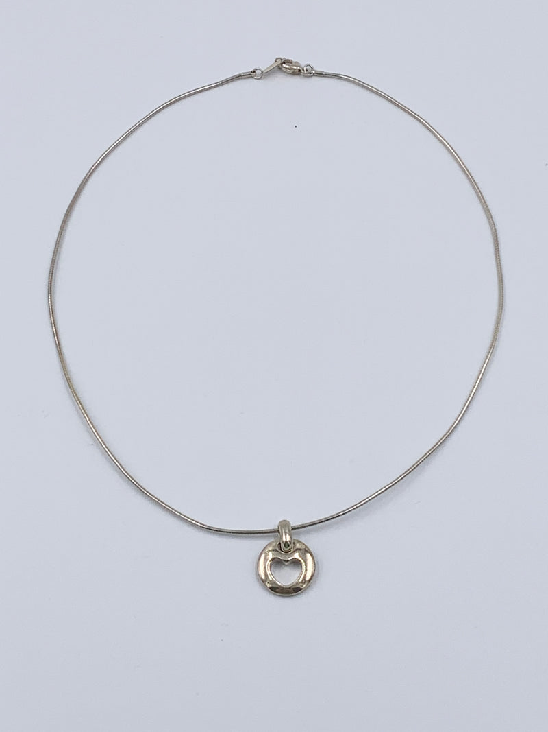 Sold-Tiffany & Co 925 Silver Open Heart Pendant Wire Necklace