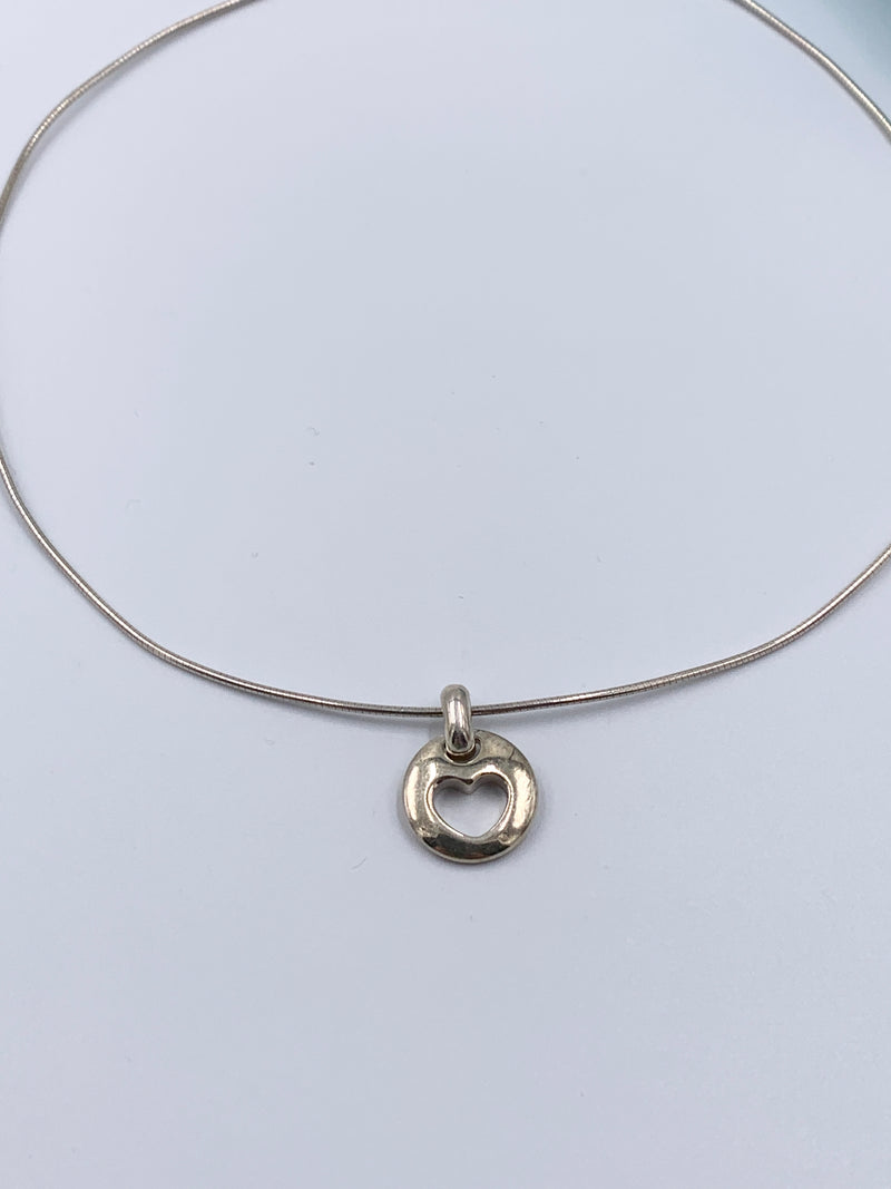 Sold-Tiffany & Co 925 Silver Open Heart Pendant Wire Necklace