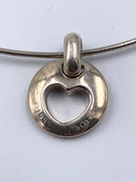 Tiffany & Co 925 Silver Open Heart Pendant Wire Necklace