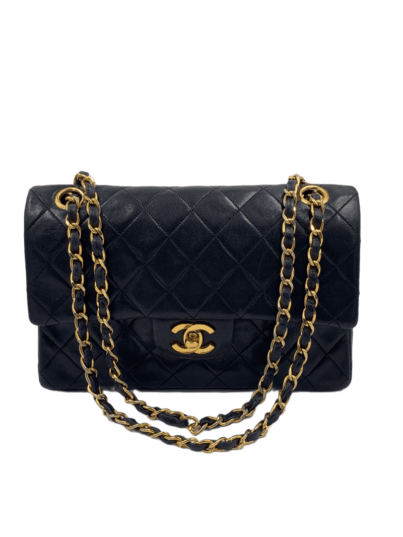 CHANEL Lambskin Small Classic Double Flap Bag Black Gold hardware Vintage