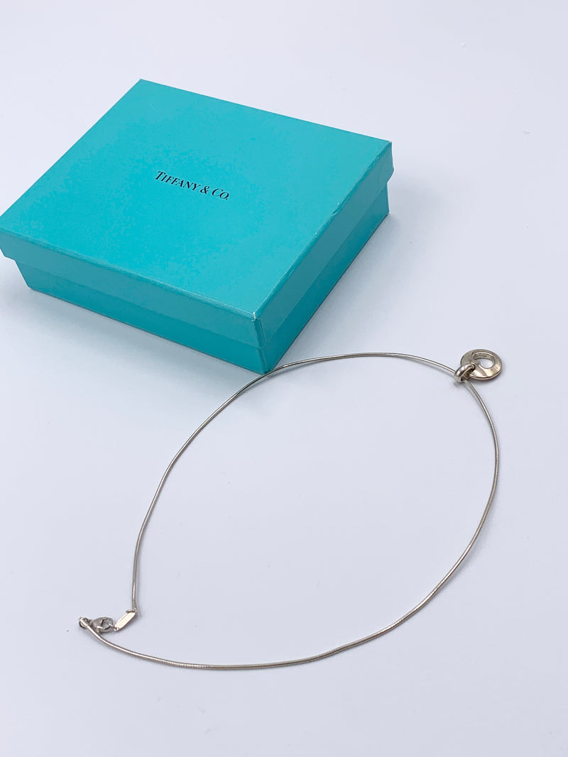 Sold-Tiffany & Co 925 Silver Open Heart Pendant Wire Necklace