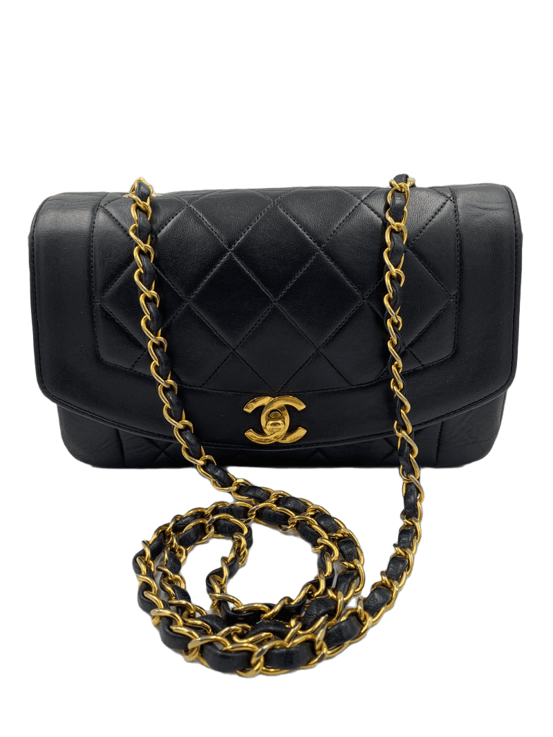 Sold-CHANEL Lambskin Small Diana Single Chain Single Flap Bag Black/gold K330