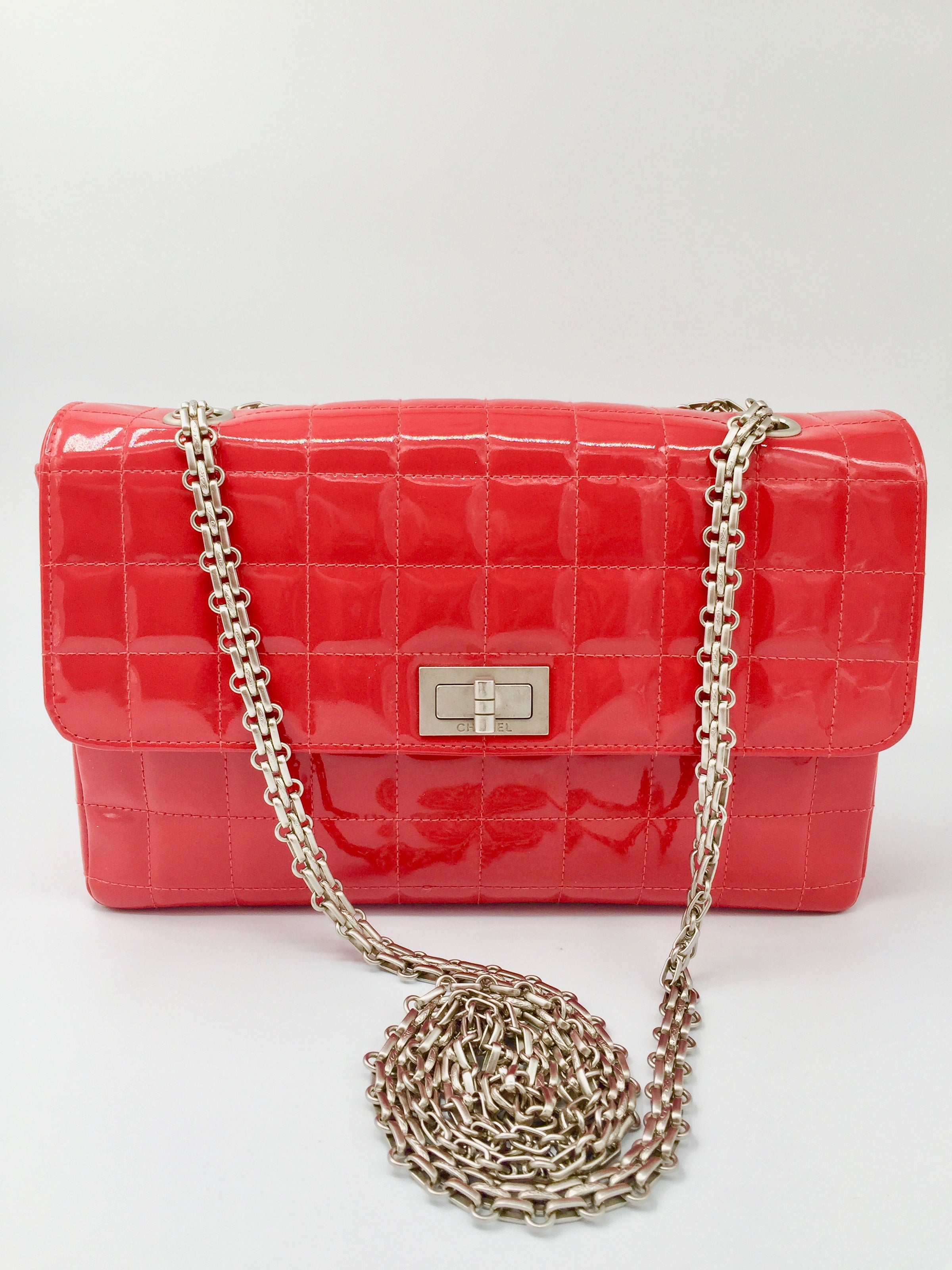 CHANEL Boy Flap Quilted Patent Leather Crossbody Bag Red