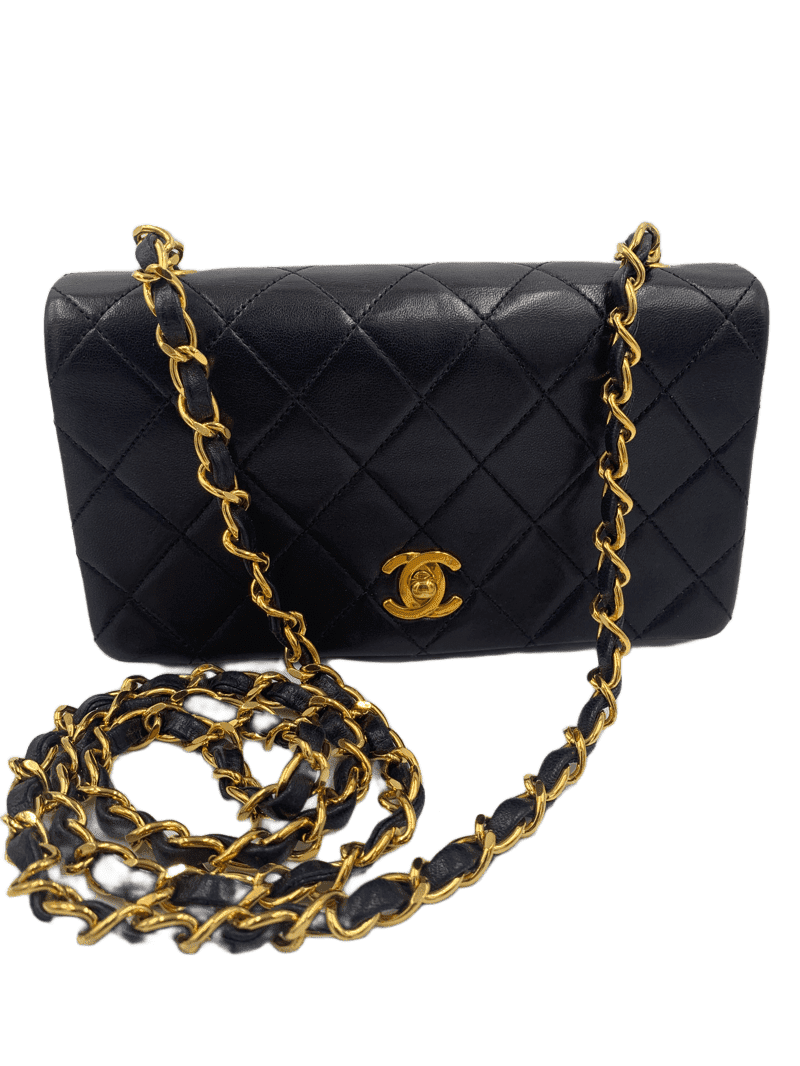 Buy Pre-Owned CHANEL Vintage Small Navy Lambskin 24K Gold