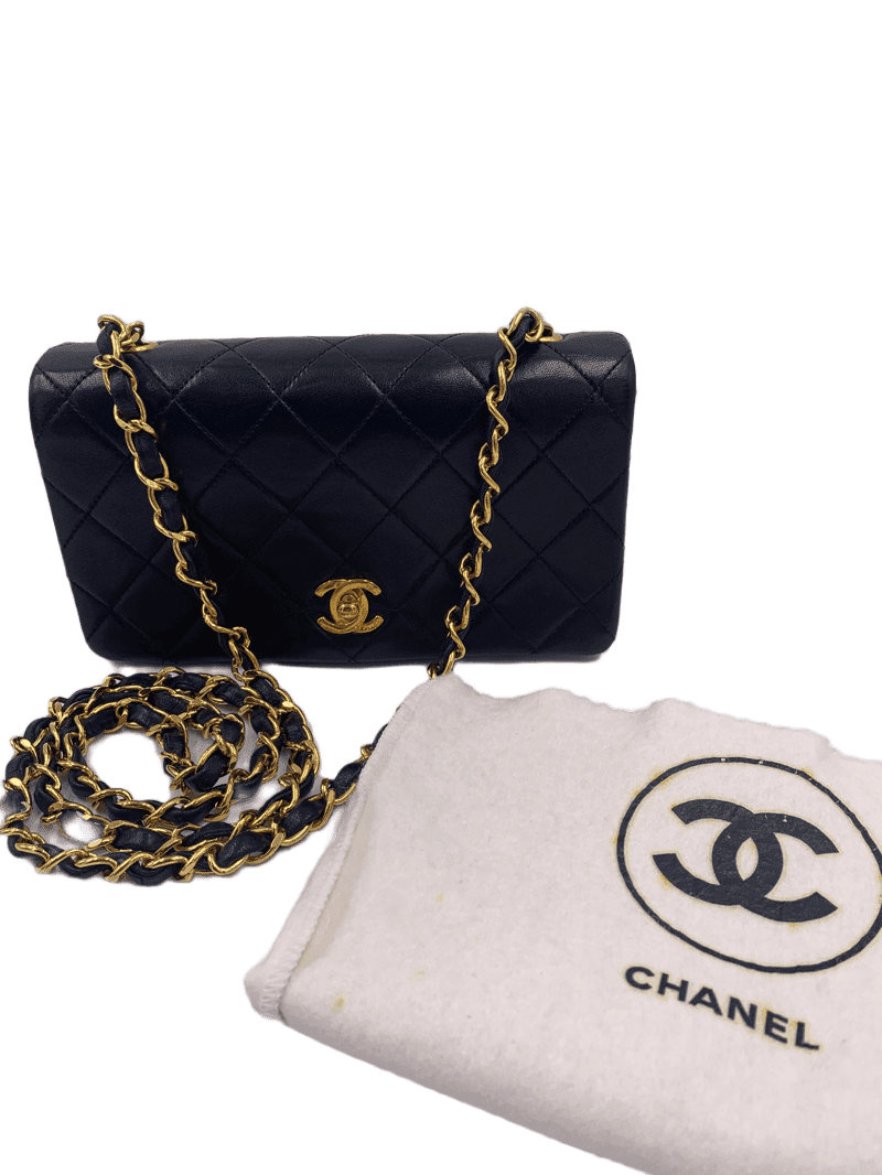 CHANEL Vintage Lambskin Small Full Flap Bag black 24k gold plated hardware  - Preloved Lux Canada