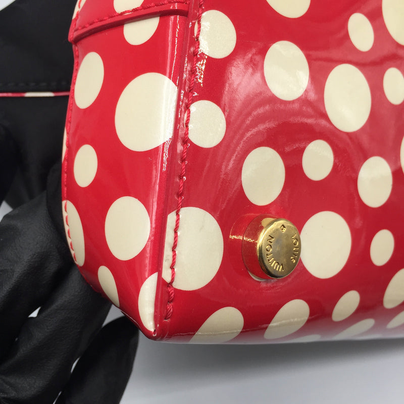 Sold-LOUIS VUITTON Monogram Kusama Vernis Dot Infinity Lockit MM Nylon Red M40681