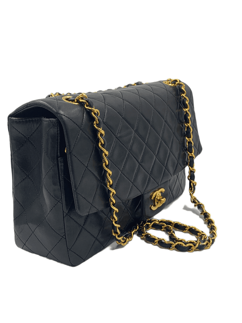 Sold-CHANEL Vintage Lambskin Medium/Large Single Flap Bag black/gold hardware