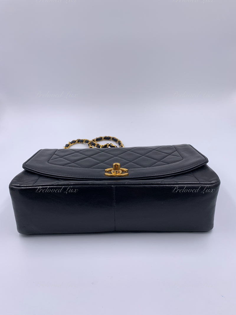 CHANEL Lambskin Medium Diana Single Chain Single Flap Bag Black Gold  Hardware - Preloved Lux Canada Crossbody