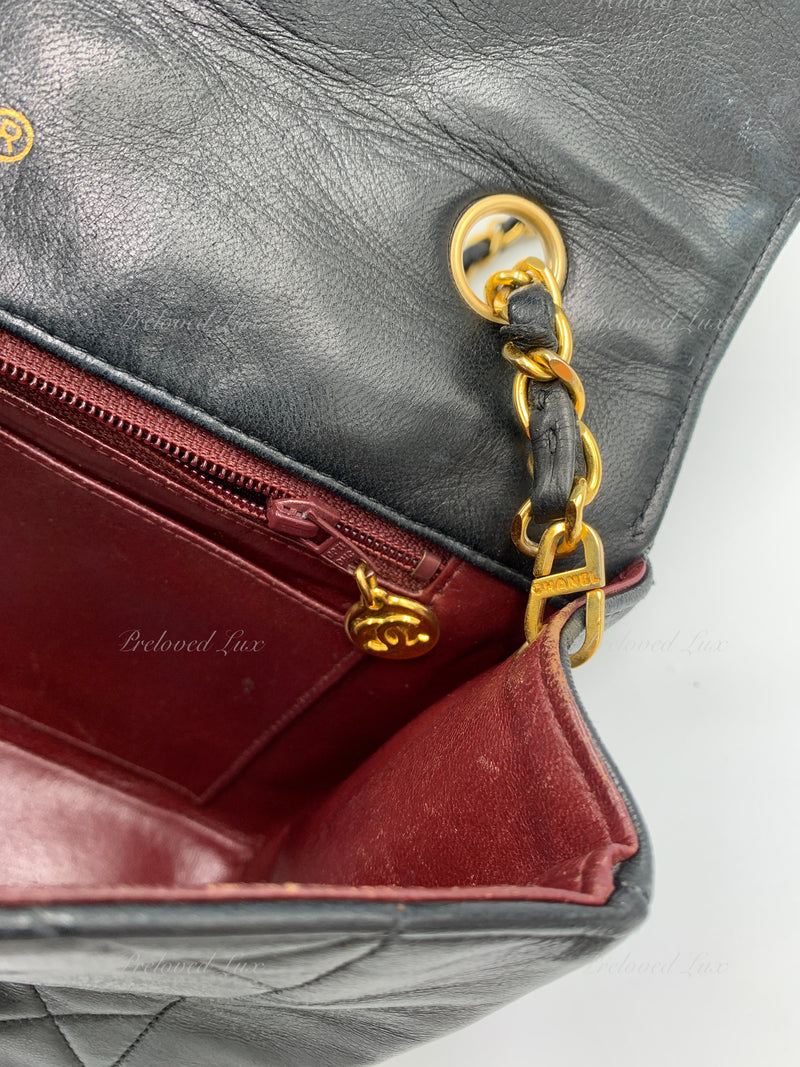 CHANEL Lambskin Medium Diana Single Chain Single Flap Bag Black gold hardware
