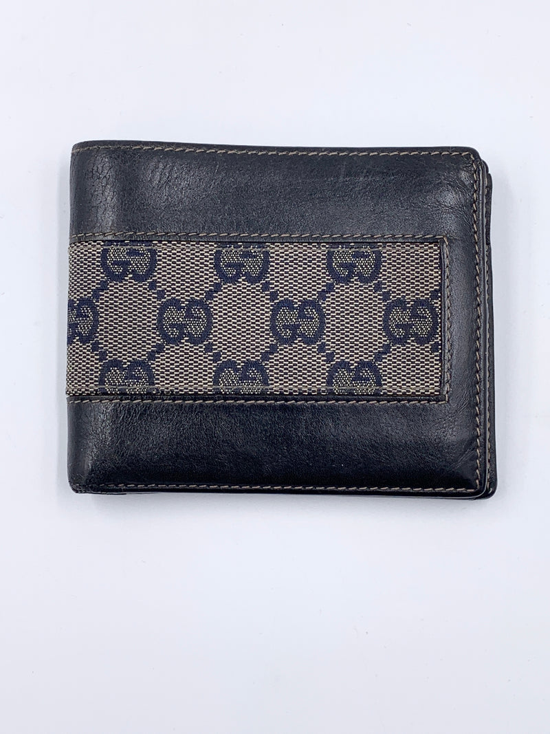 Sold-GUCCI GG Canvas Black Leather Wallet