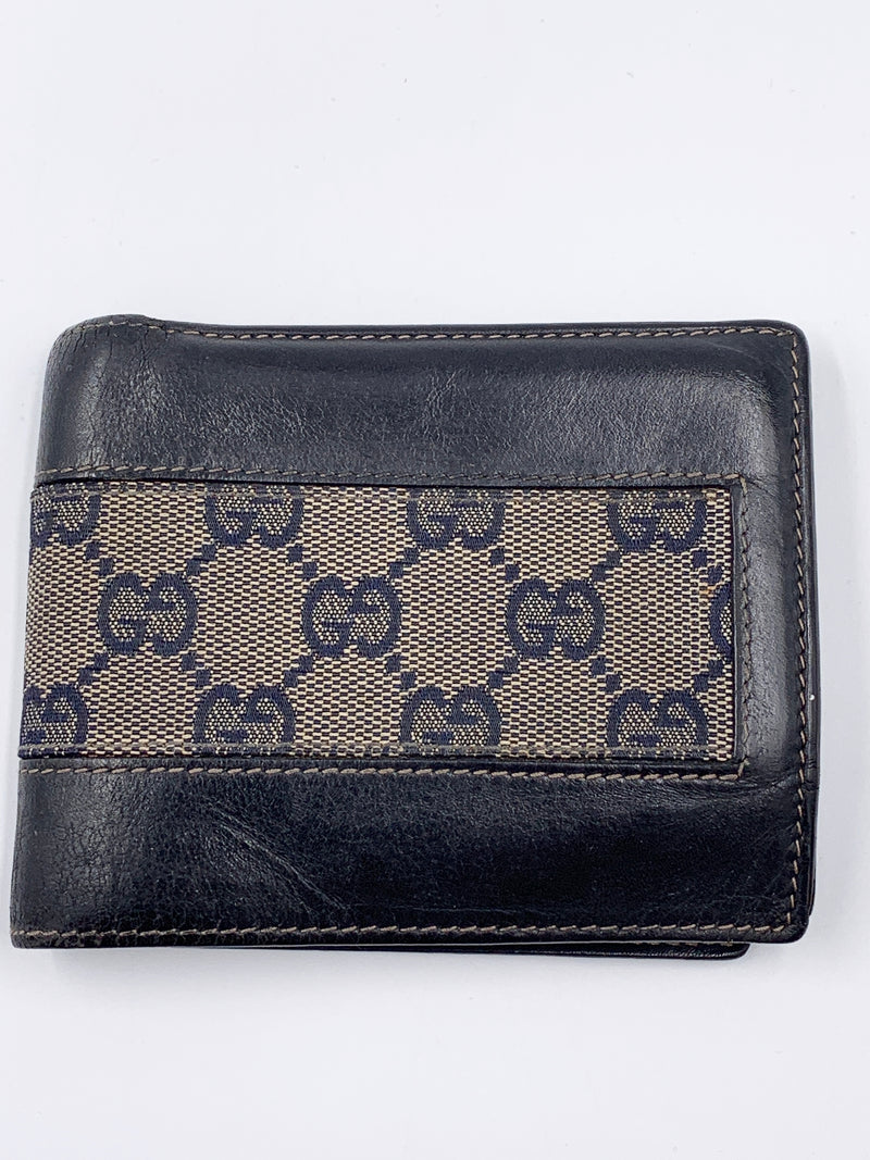 Sold-GUCCI GG Canvas Black Leather Wallet