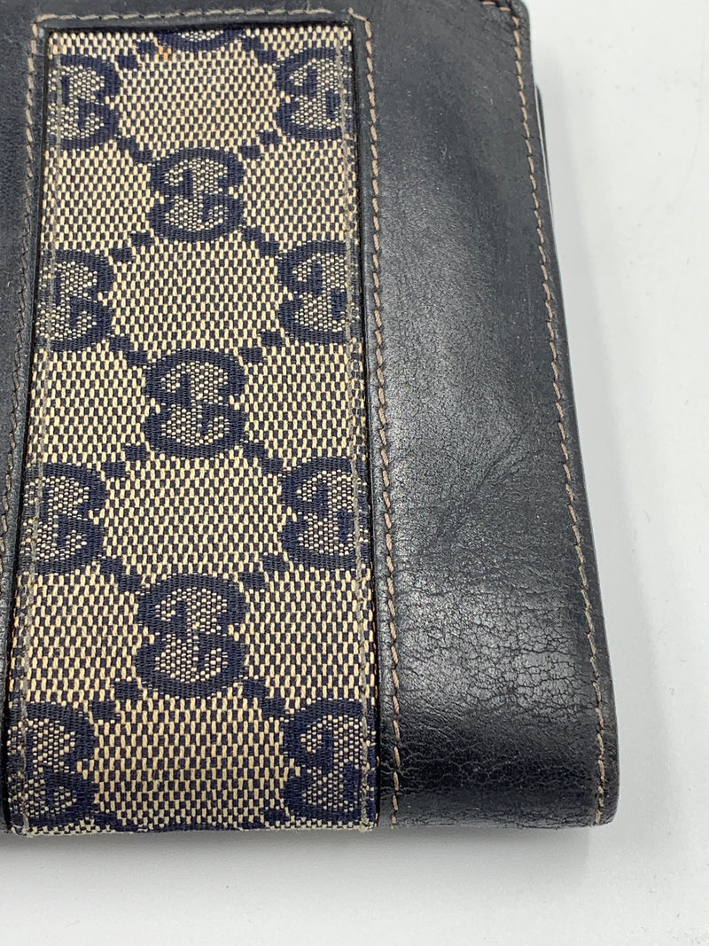 Sold-GUCCI GG Canvas Black Leather Wallet