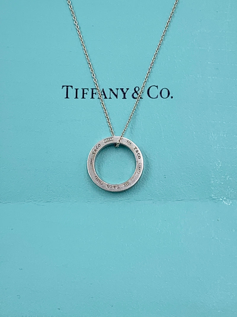 Sold-Tiffany & Co 925 Silver Circle Pendant with Necklace