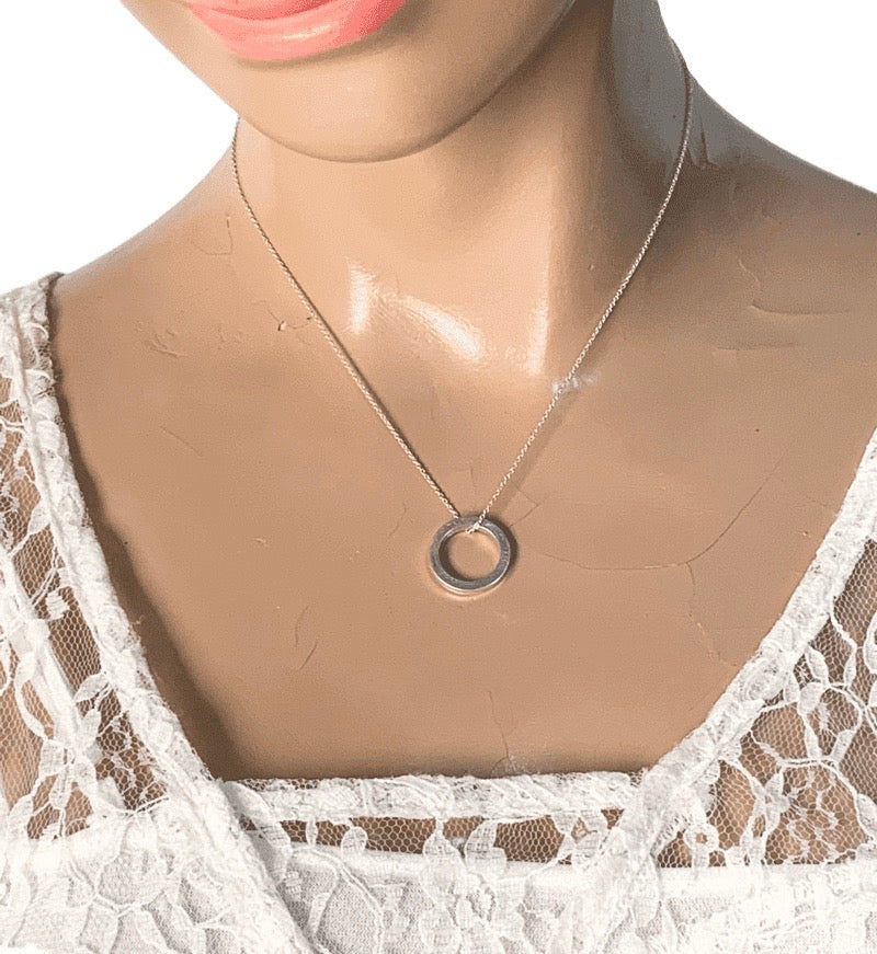 Sold-Tiffany & Co 925 Silver Circle Pendant with Necklace